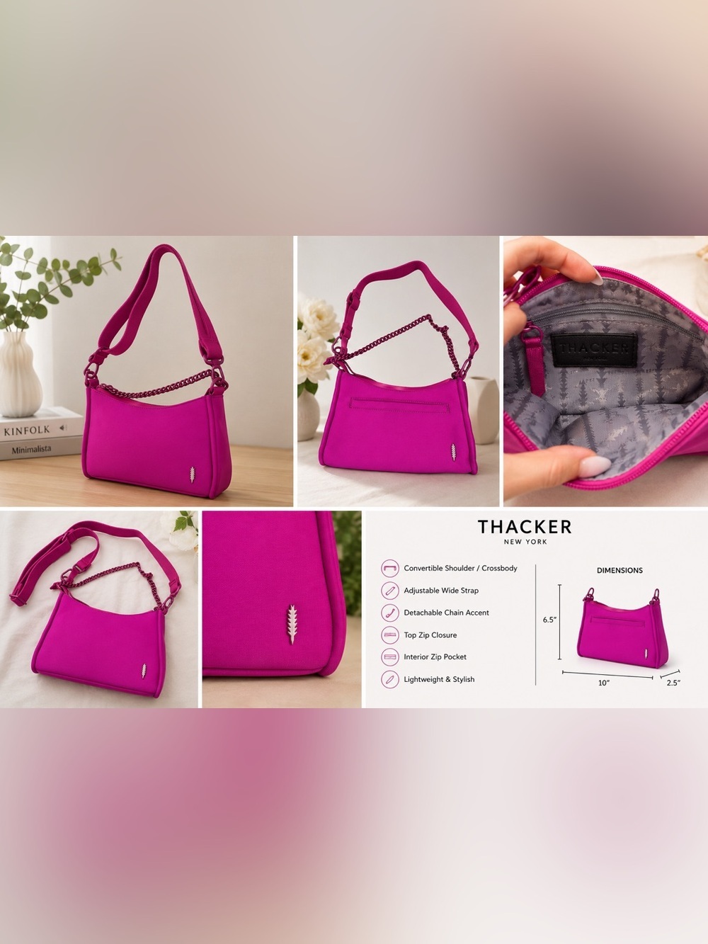 Thacker New York Convertible Shoulder Bag in Fuchsia Pink